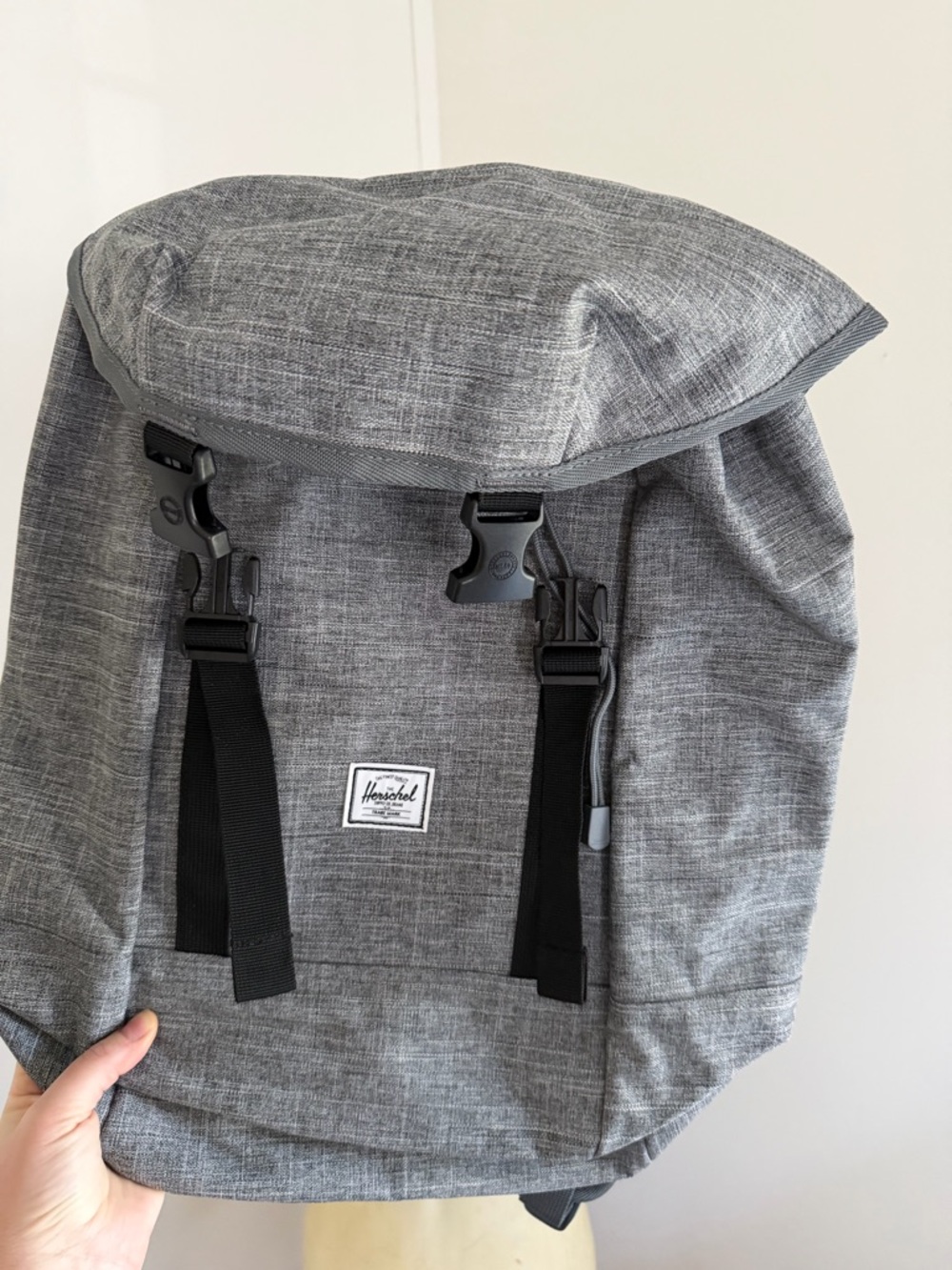 Herschel Supply Company Grey Roll-Top Backpack with Black Straps